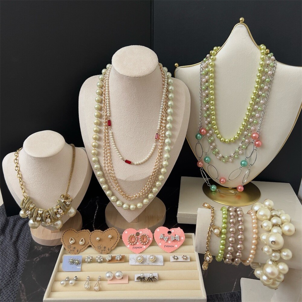 Vintage Faux Pearl Costume Jewelry Lot 27pc Necklaces Bracelets Earrings